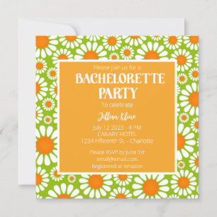 Invitación Naranja Verde Retro Daisy Bachelorette Itinerary