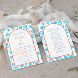 Invitación Naranja Verona Sunset Blue Flowers Boda