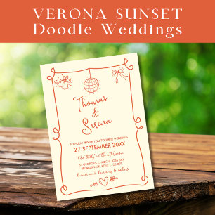 Invitación Naranja Verona Sunset Hand Drake French Doodle