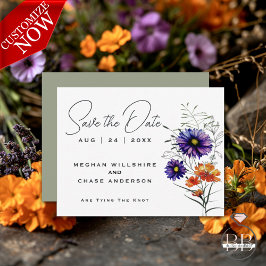 Invitación Naranja vibrante acuarela y flores silvestres mora