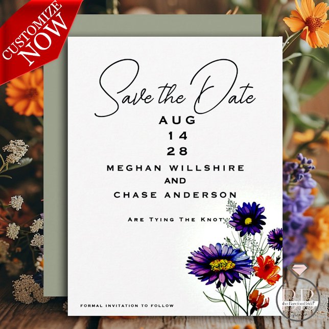 Invitación Naranja vibrante acuarela y flores silvestres mora (Easy to customize )
