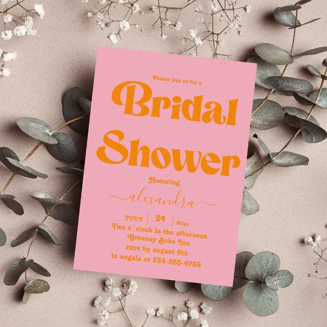Invitación Naranja vibrante Minimalista moderno y novia rosa  (Subido por el creador)