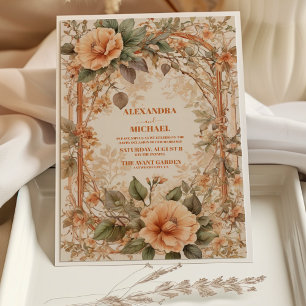 Invitación Naranja Vintage Boda de Art Nouveau floral
