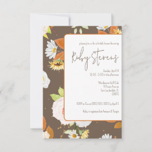 Invitación Naranja Vintage y ducha marrón floral de novias