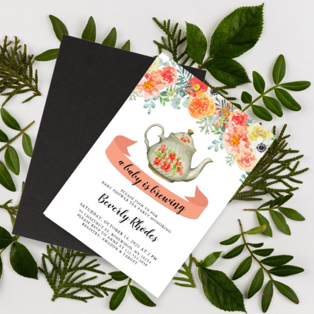 Invitación Naranja Watercolor Floral Baby Shower Tea Fiesta (Subido por el creador)