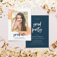 Naranja Watercolor Gold Photo Graduate Fiesta