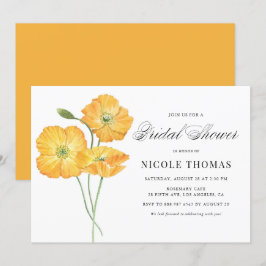 Invitación Naranja Watercolor Poppies Botanical Bridal Shower