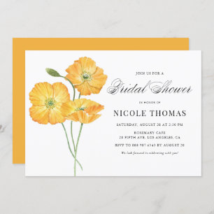 Invitación Naranja Watercolor Poppies Botanical Bridal Shower