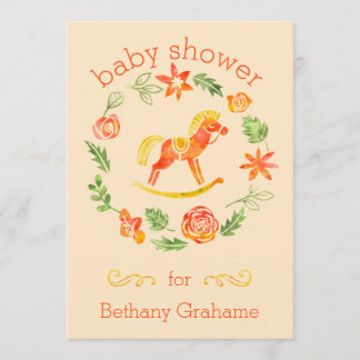 Invitación Naranja Watercolor Rocking Horse Baby Shower