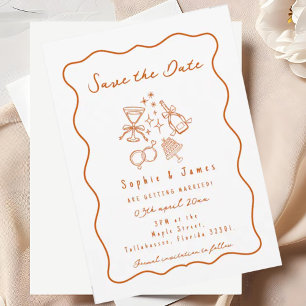 Invitación naranja Whimsical Doodle Trendy Boda