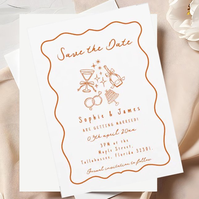 Invitación naranja Whimsical Doodle Trendy Boda (Subido por el creador)