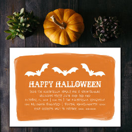 Invitación Naranja White Watercolor Bats Halloween Party