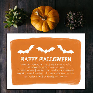 Invitación Naranja White Watercolor Bats Halloween Party