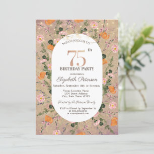 Invitación Naranja Wildflower String Lights 75 cumpleaños
