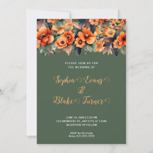 Invitación Naranja Wildflowers Arreglo Boda Verde
