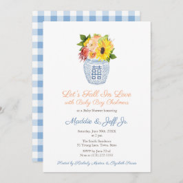 Invitación Naranja y Azul se enamoran Baby Shower de Otoño pa