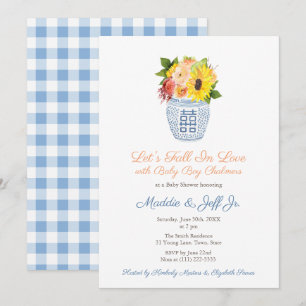 Invitación Naranja y Azul se enamoran Baby Shower de Otoño pa