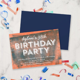 Invitación Naranja y Azul Tinta Extendida Cumpleaños de Cualq