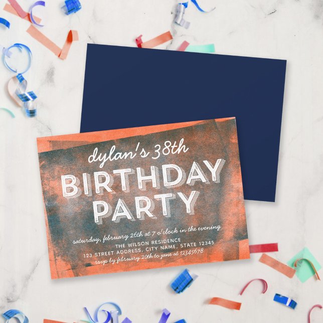 Invitación Naranja y Azul Tinta Extendida Cumpleaños de Cualq (Subido por el creador)