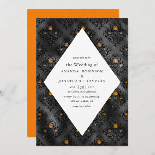 Invitación Naranja y Black Glam Faux Relieve metalizado Damas