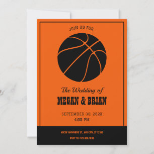 Invitación Naranja y Boda de baloncesto negro