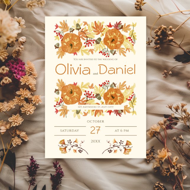 Invitación Naranja y Boda de otoño floral de Beige (Subido por el creador)