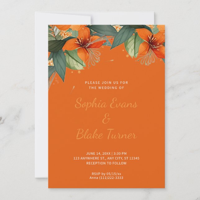 Invitación Naranja y Boda del Naranja tropical verde (Anverso)