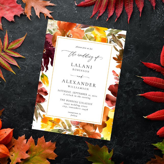 Invitación Naranja y Boda floral de otoño amarillo -3 blanco (Subido por el creador)