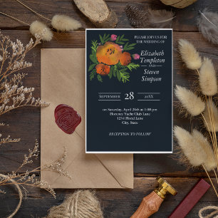 Invitación Naranja y Boda floral moderno audaz de la Marina