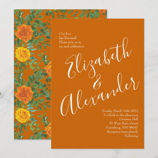 Invitación Naranja y Boda floral Rosa Peony & Rust Fall (Anverso / Reverso)