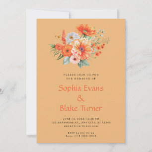 Invitación Naranja Y Boda Naranja De Floral Rosa