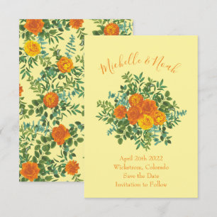 Invitación Naranja y Boda Rosa amarillo claro Guardar fecha