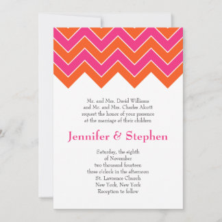 Invitación Naranja y Boda Rosa Chevron