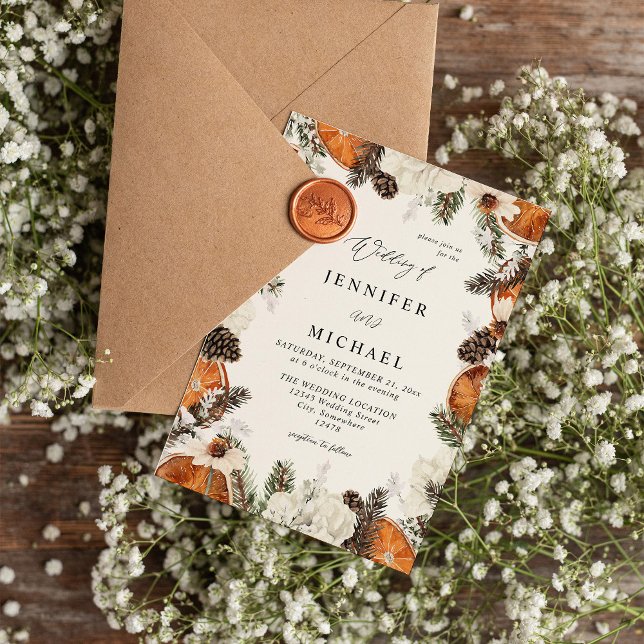 Invitación Naranja y Boda Rústico Floral Blanco (Subido por el creador)