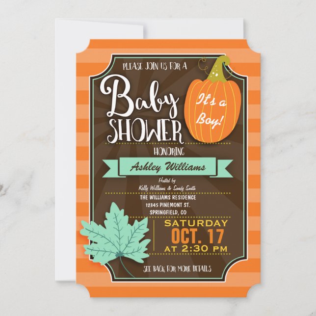Invitación Naranja y Brown Fall o Halloween Baby Shower (Anverso)