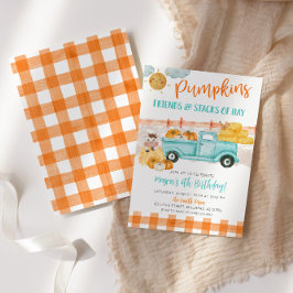 Invitación Naranja y calabaza turquesa Cosecha Camión Cumplea