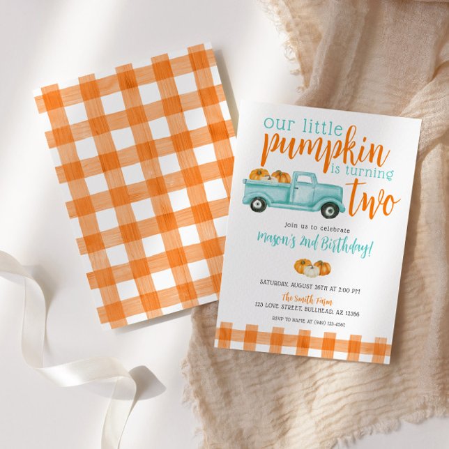 Invitación Naranja y calabaza turquesa Cosecha Camión Cumplea (Subido por el creador)