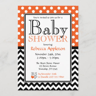 Invitación Naranja y Chevron Baby Shower del lunar