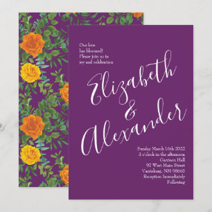 Invitación Naranja y ciruela púrpura Peony y Rosa Boda floral