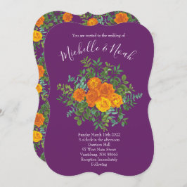 Invitación Naranja y ciruela púrpura Peony y Rosa Boda floral