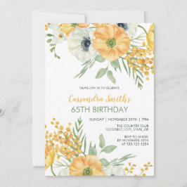 Invitación Naranja y cumpleaños floral de Anemone blanca