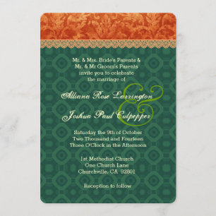 Invitación Naranja y damasco de Forest Green que casa V09