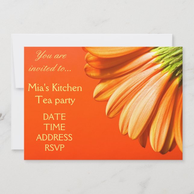 Invitación Naranja y ducha de flores Gerbera amarilla (Anverso)