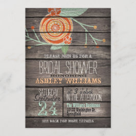 Invitación Naranja y ducha de novia de mint Green Rustic