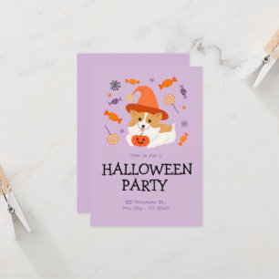 Invitación Naranja y fiesta de Halloween para perros lindos d