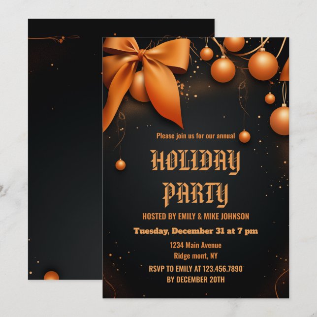 Invitación Naranja y Fiesta de la Festividad del Holly Negro  (Anverso / Reverso)