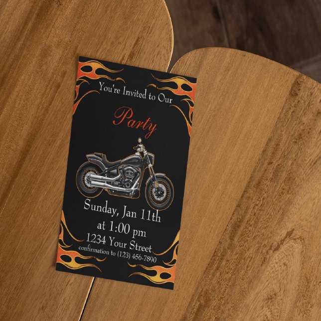 Invitación Naranja y Fiesta de motocicletas de las llamas roj (Subido por el creador)