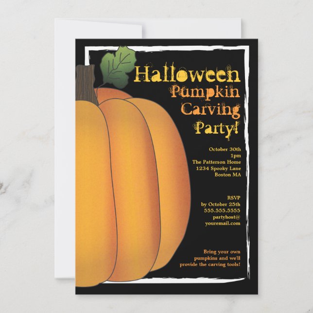 Invitación Naranja y Fiesta tallador de calabaza negra de Hal (Anverso)