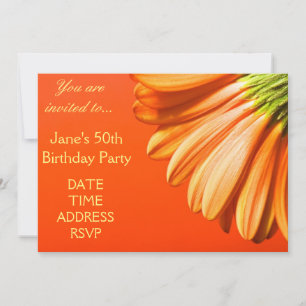 Invitación Naranja y flor Gerbera amarilla 50 cumpleaños