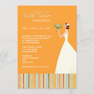 Invitación Naranja y franjas de colores invitan a la ducha de